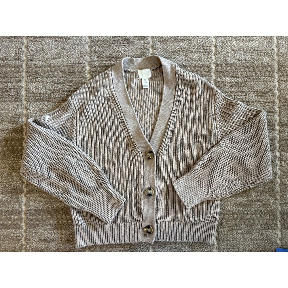 H&M Beige Ribbed V-Neck Button Cardigan